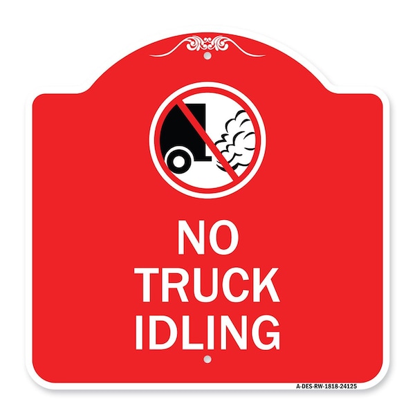 Driveway Sign No Truck Idling W/ Graphic, Red & White Aluminum Sign, 18" x 18", RW-1818-24125